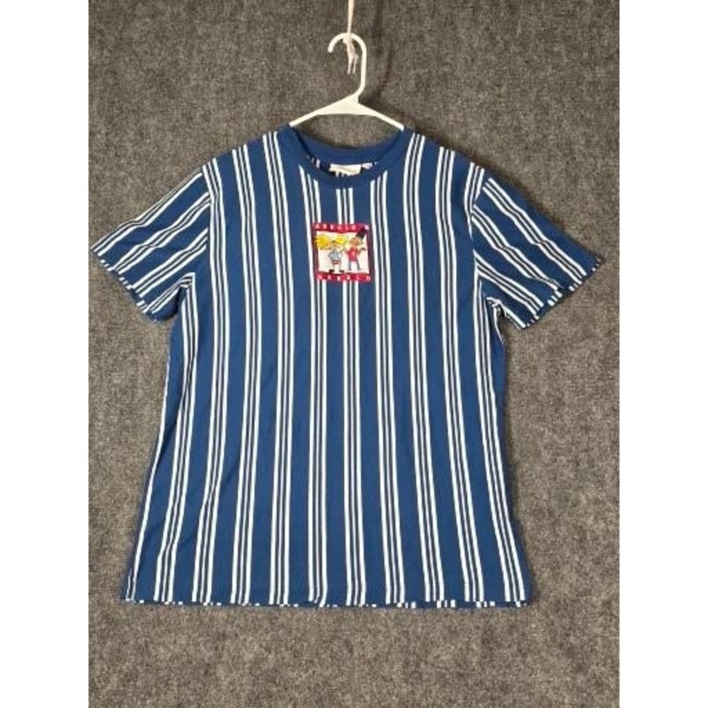 Nickelodeon Hey Arnold Gerald Striped T-Shirt Mens Large Blue White Graphic Tee